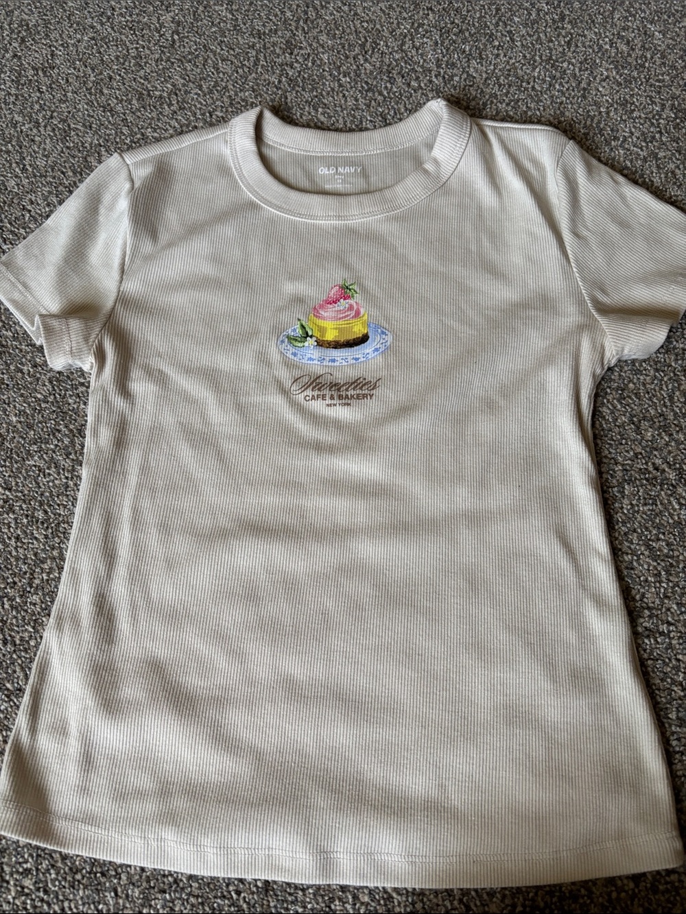 Old Navy Cream Short Sleeve Tee with Dessert Graphic